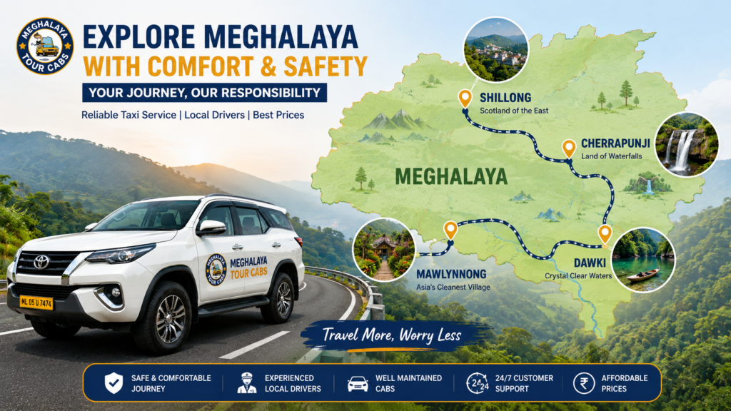 Meghalaya taxi routes for sightseeing and tours