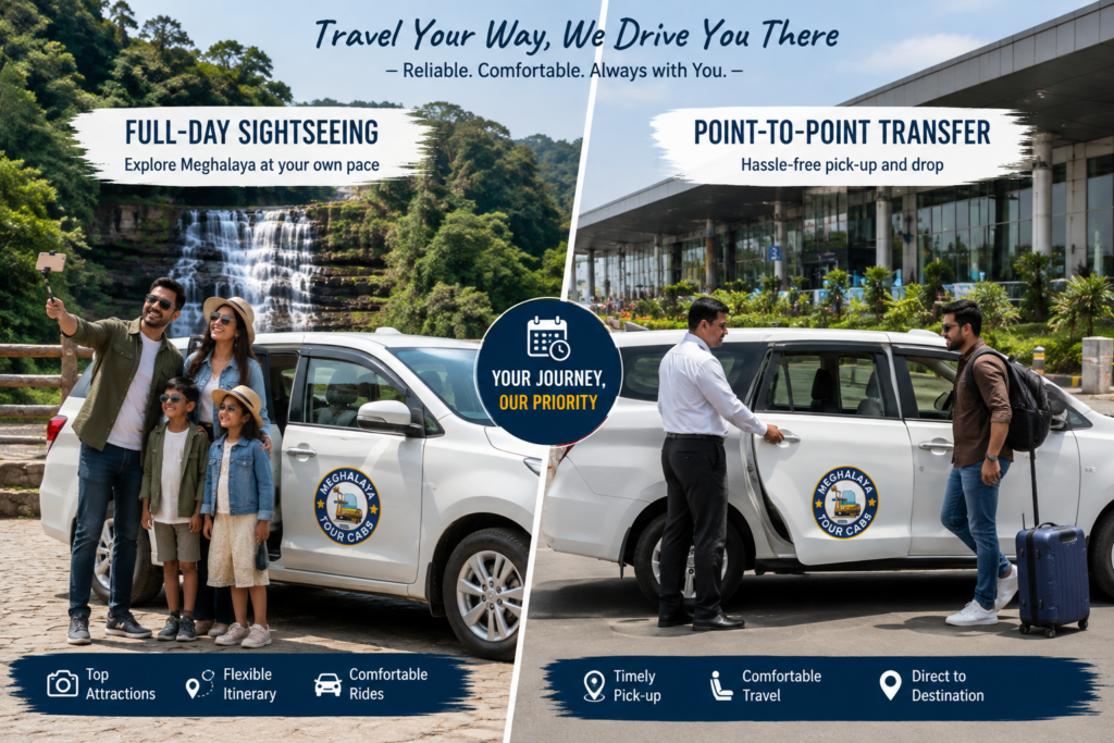 Full-day taxi and point-to-point taxi service in Shillong