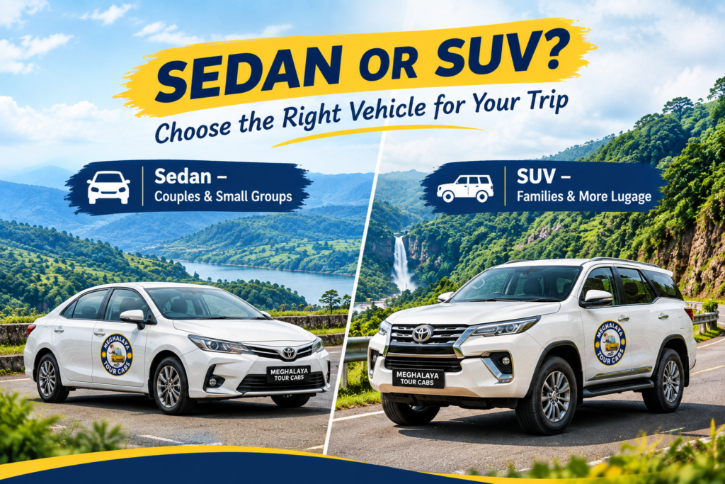 Sedan vs SUV for Meghalaya car rental