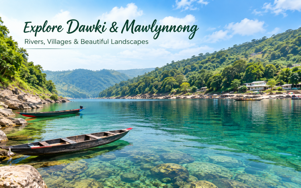Tourist car trip from Shillong to Dawki and Mawlynnong in Meghalaya
